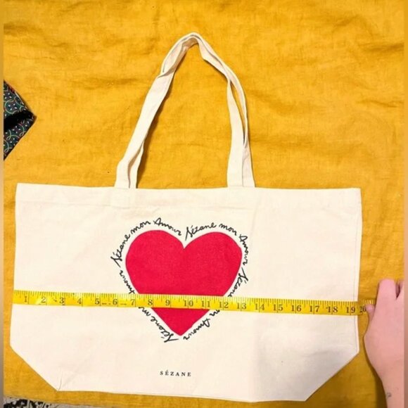 Sezane "L’Amor" Cream Tote Bag with Red Heart - Picture 4 of 6